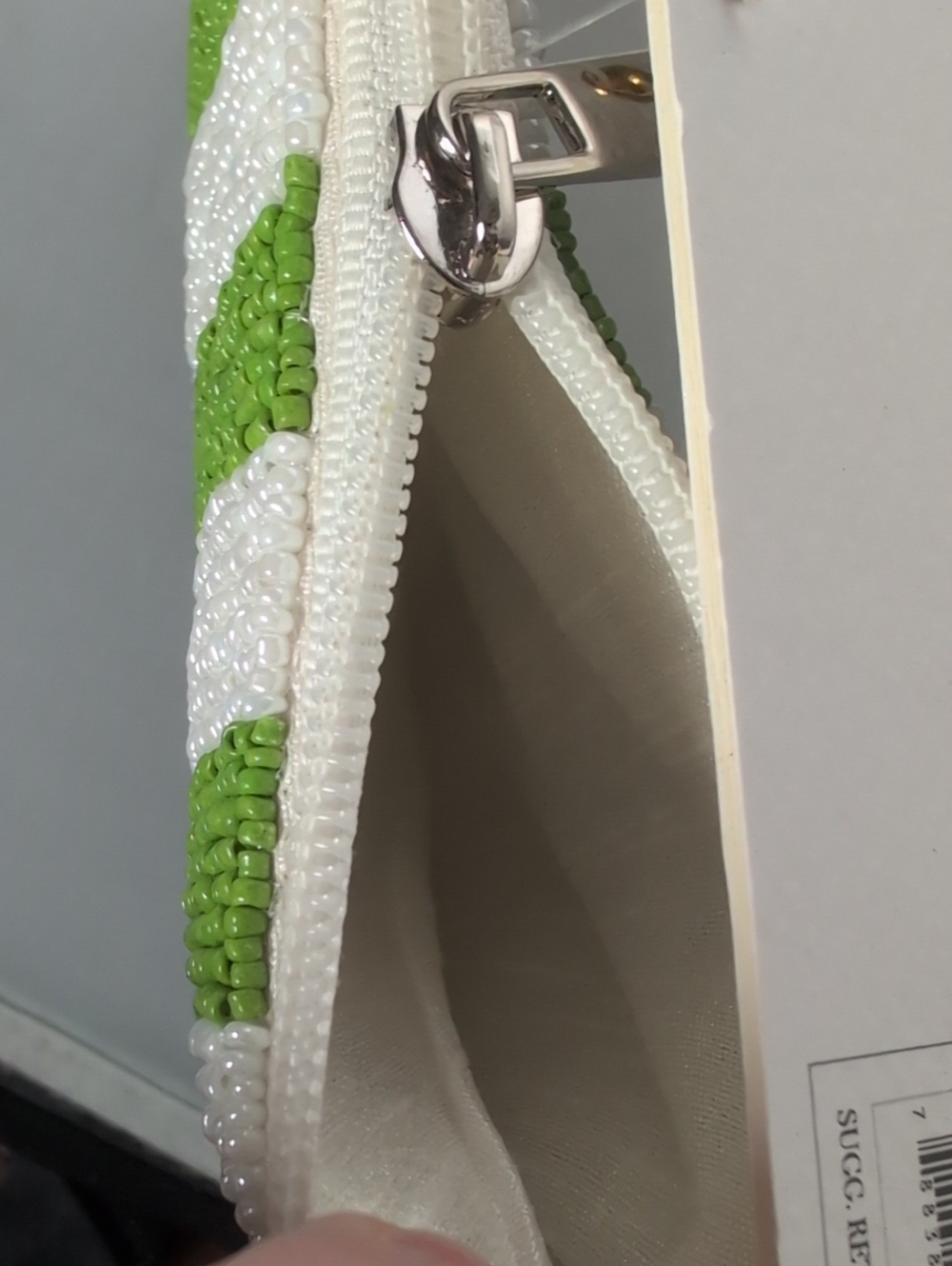 House of Harlow 1960 Hand Beaded Green & White Striped Wristlet Pouch - Picture 10 of 10